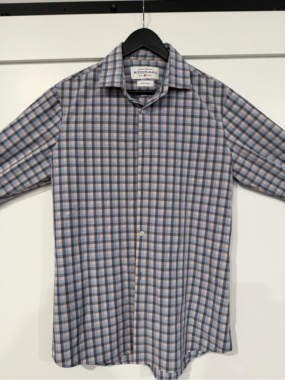 Mizzen+Main Blue and Pink Checked Performance Dress Shirt